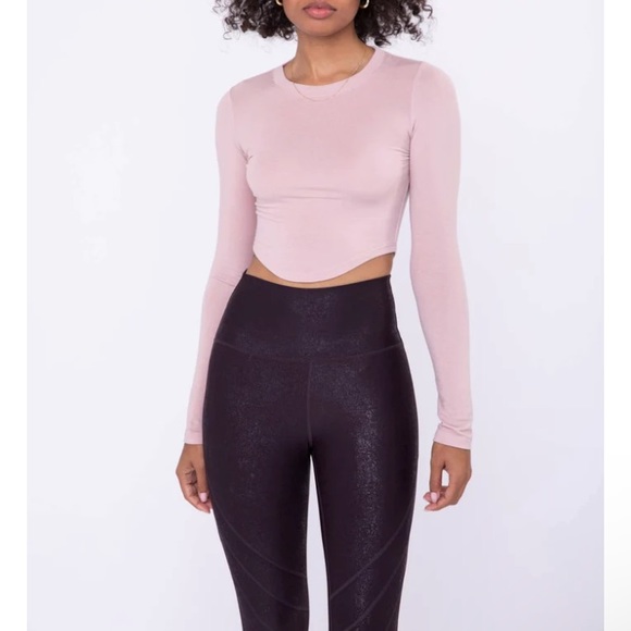 New Mono B Long Sleeve Side Swoop Crop Top Color Rose Size Large - Picture 2 of 10
